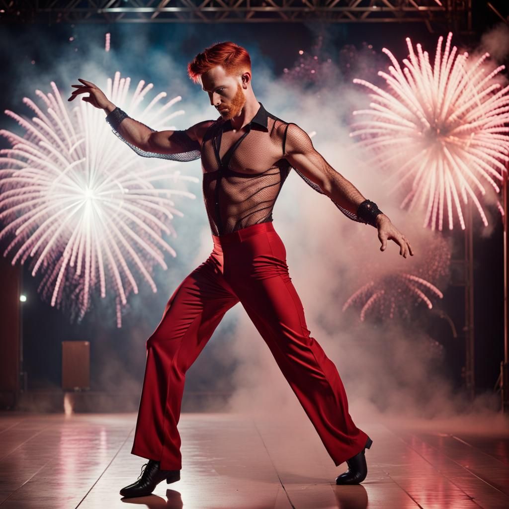 Dramatic Tap Dancer with Fireworks in Cinematic Style