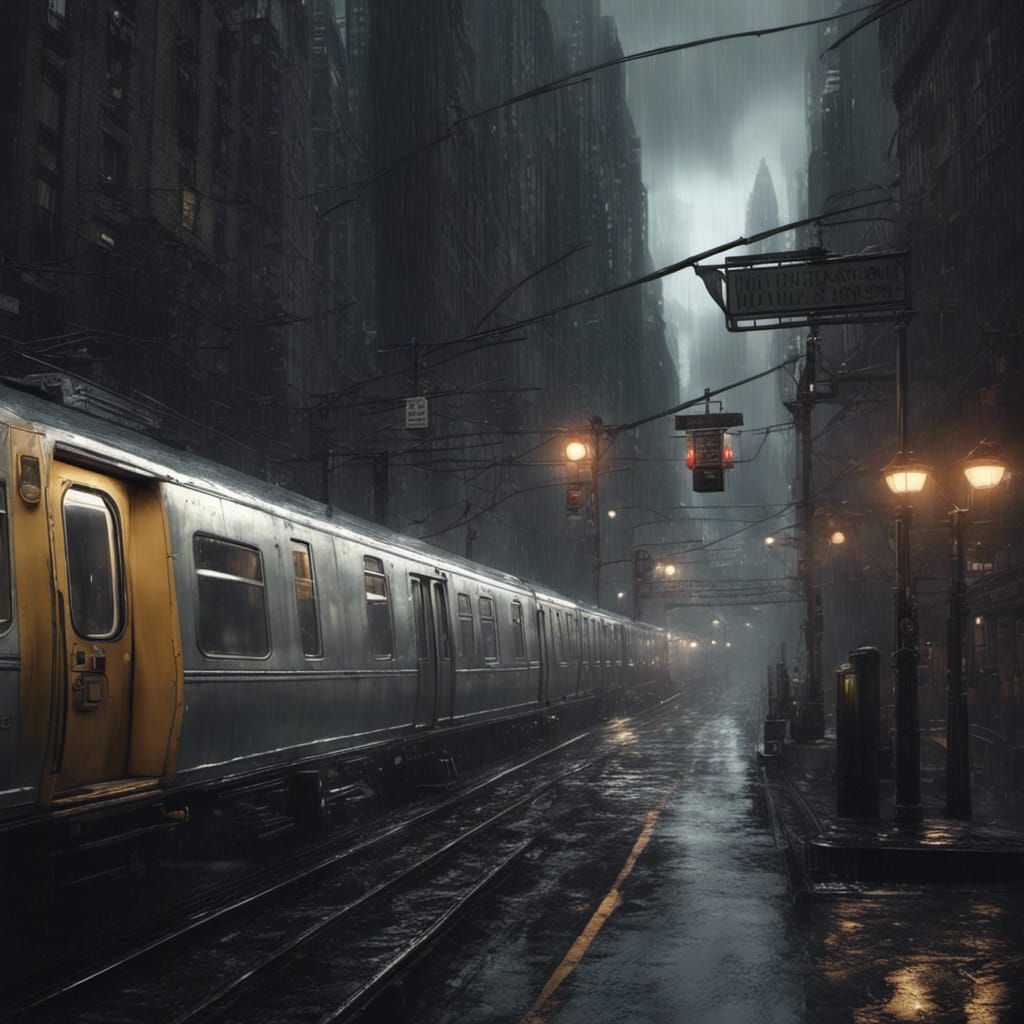 Rainy New York Subway in Detailed Fantasy Art