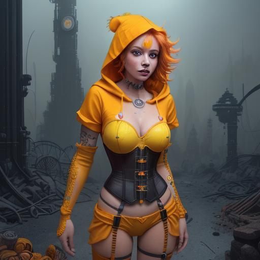 Dystopian Clockwork City: Candy Art Woman