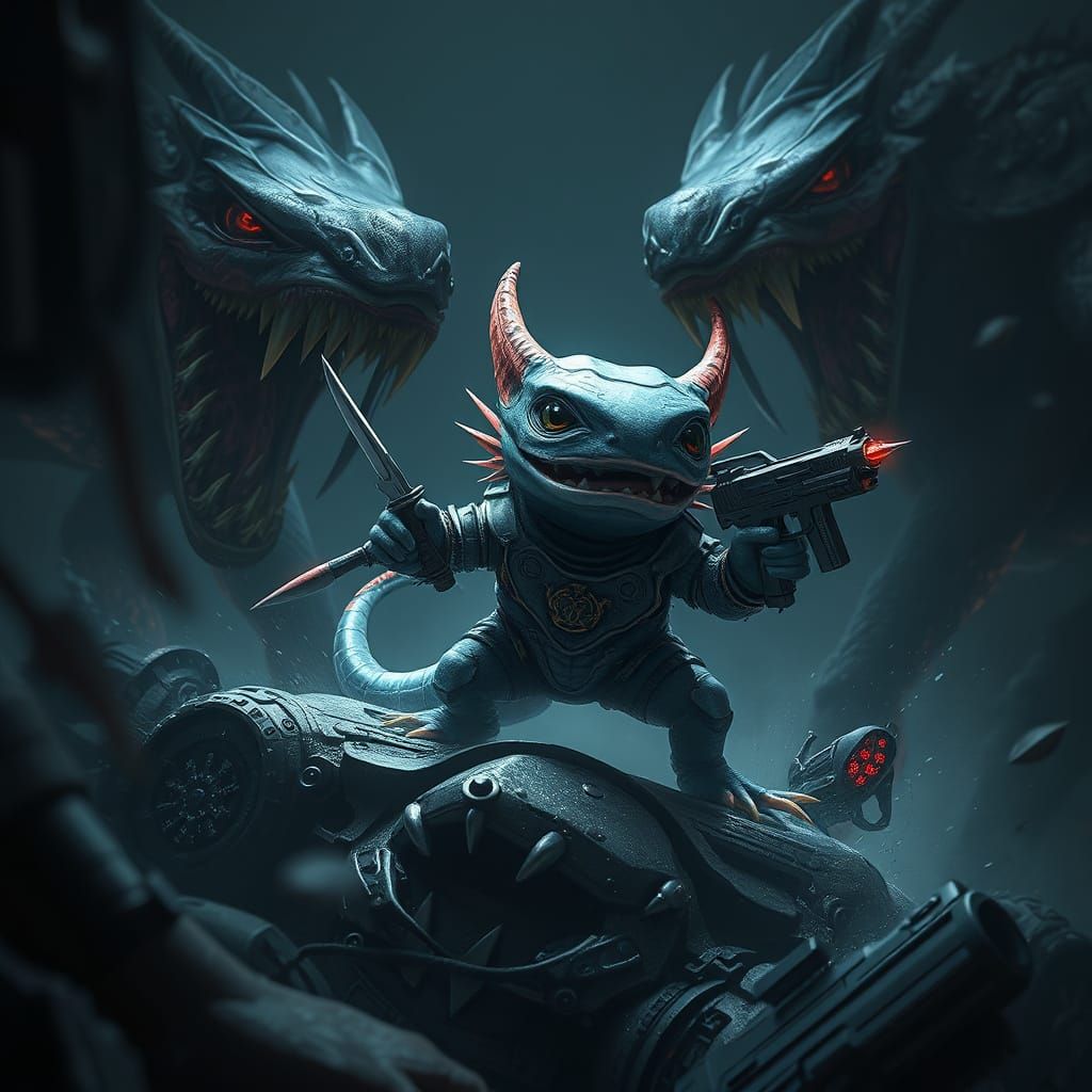 Axolotl Warrior Defends Territorial Domain