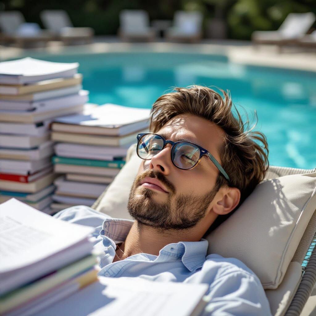 Young Writer Relaxing Poolside After Finishing Book