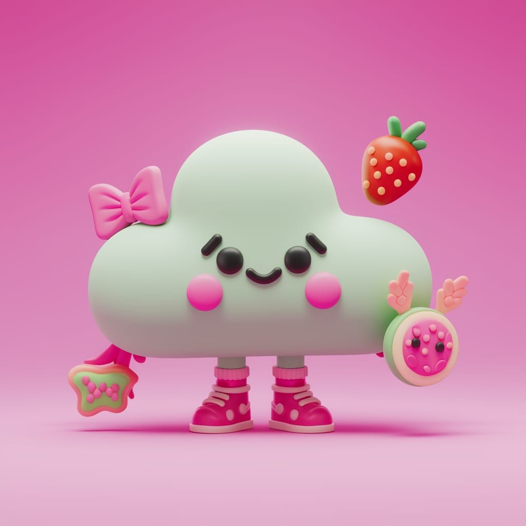 Whimsical Character with Pink Cheeks and Accessories