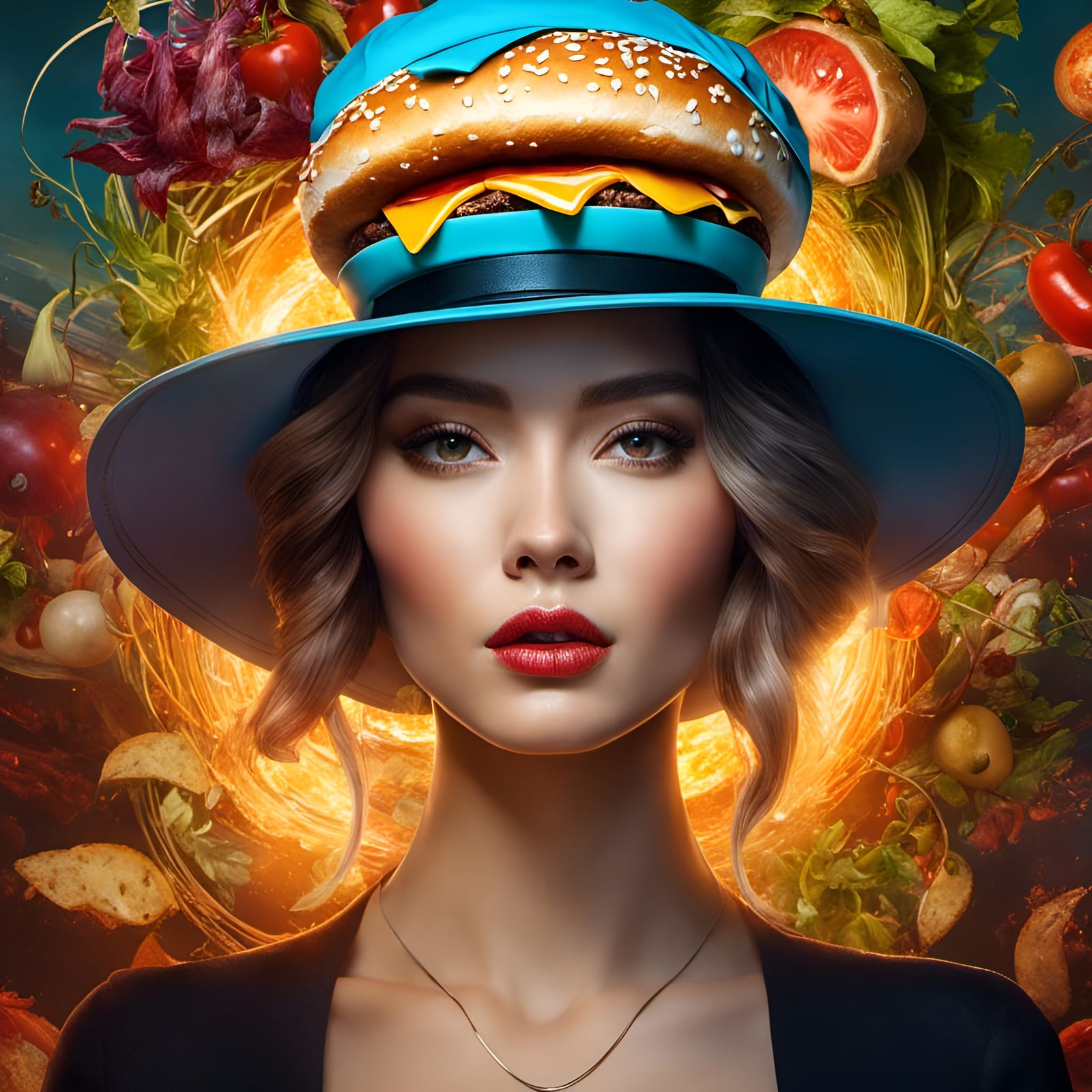 Woman in Hamburger Hat: Golden Age Illustration