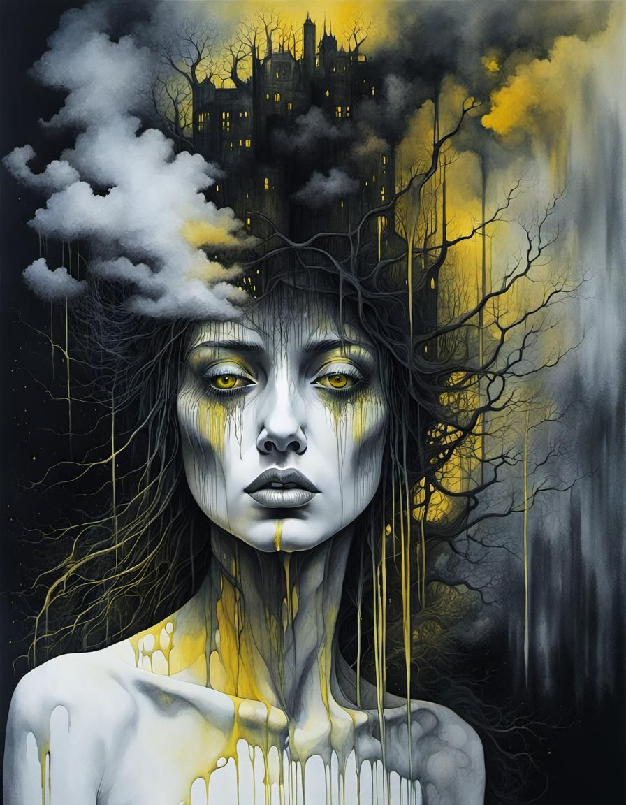 Ethereal Horror Woman in Dystopian Surrealist Portrait