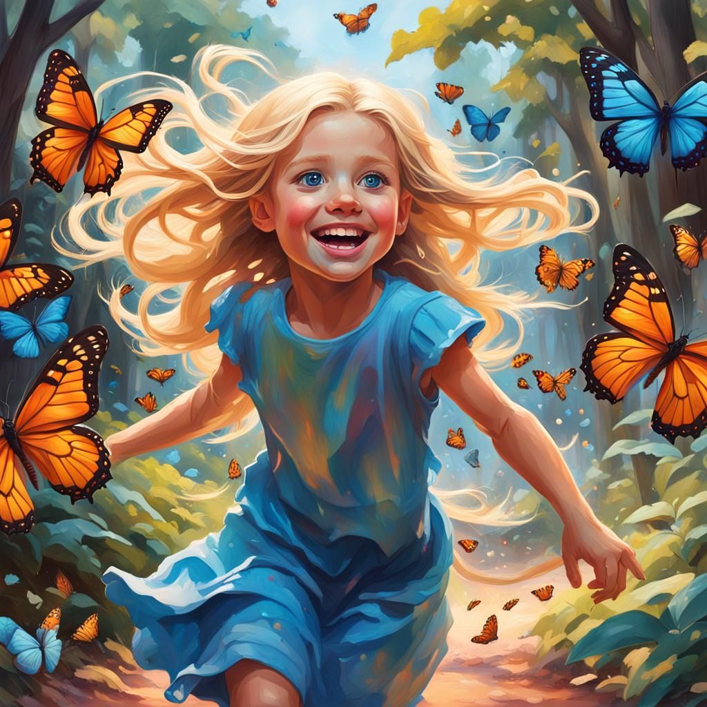 Girl Chasing Butterflies: Hyperdetailed Splash Art