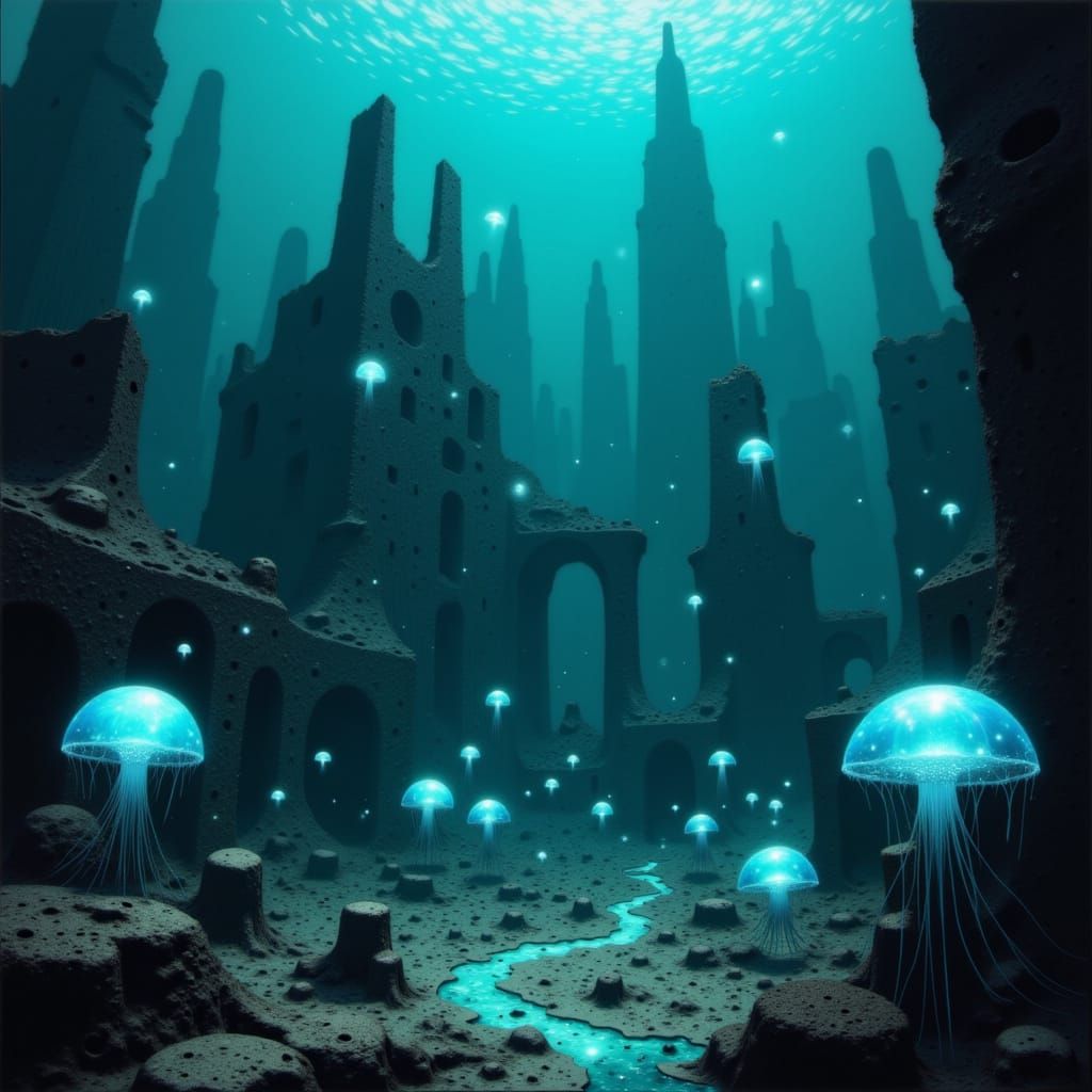 Sunken City Glows with Ethereal Jellyfish in Matte Painting ...
