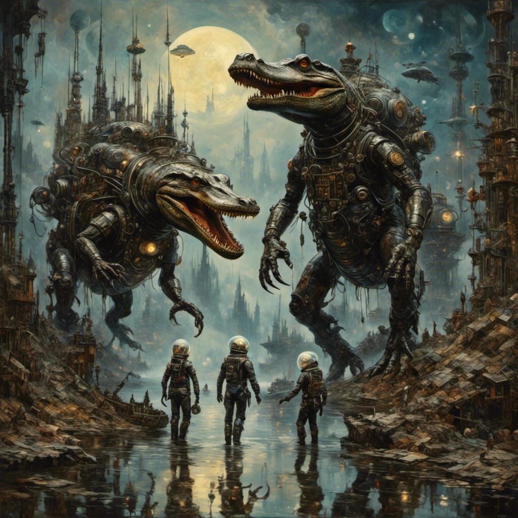 Alligators in Spacesuits Watch Spaceship Launch