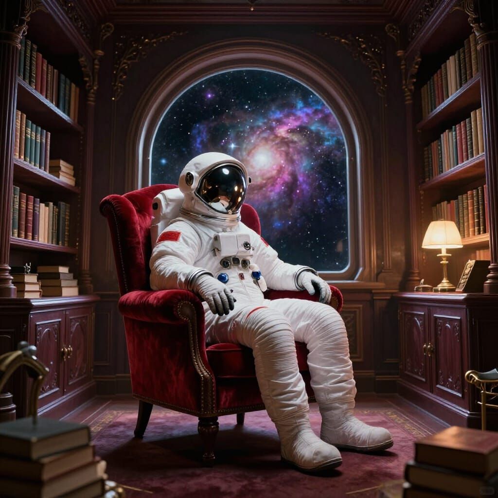 Astronaut in Space Study, Surreal Vintage Scene