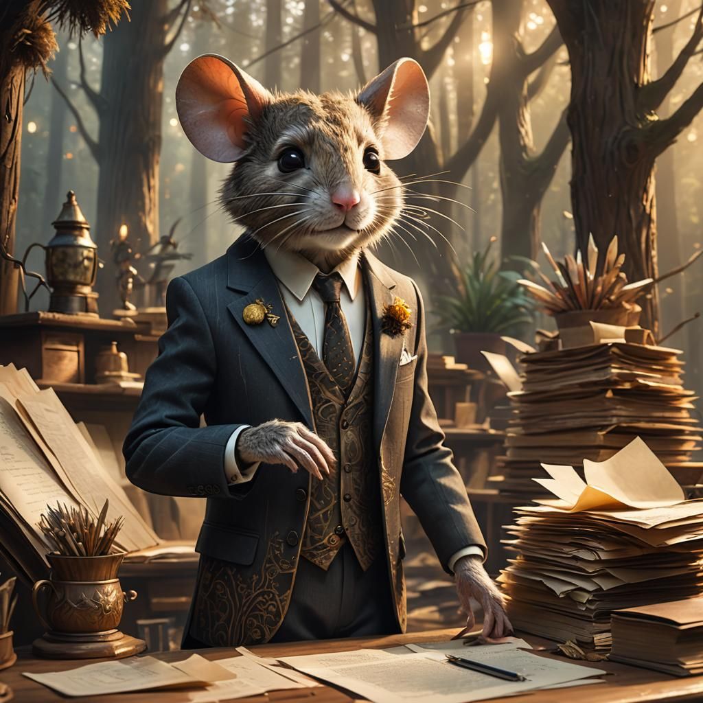 Mouse Businessman in Mystical Forest Concept Art