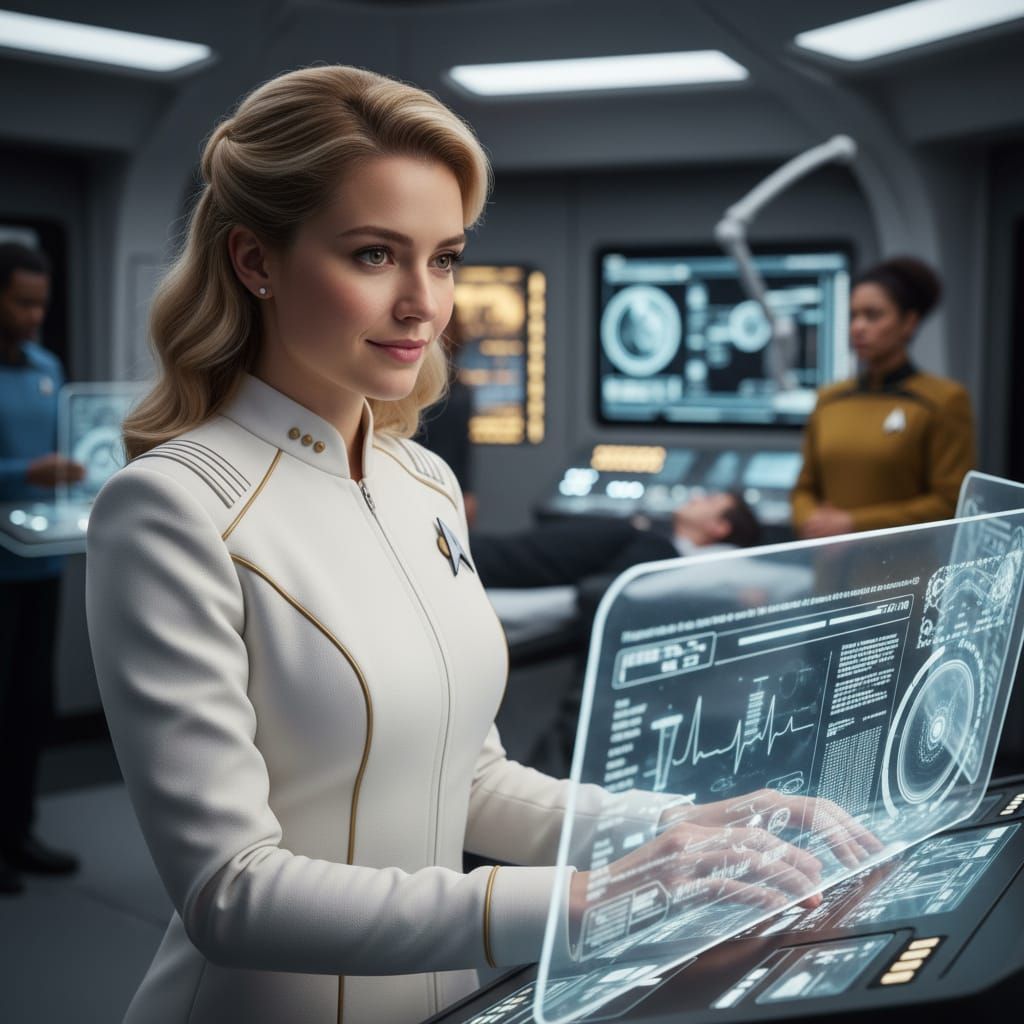 Starfleet Officer in Pristine White Uniform in Sickbay