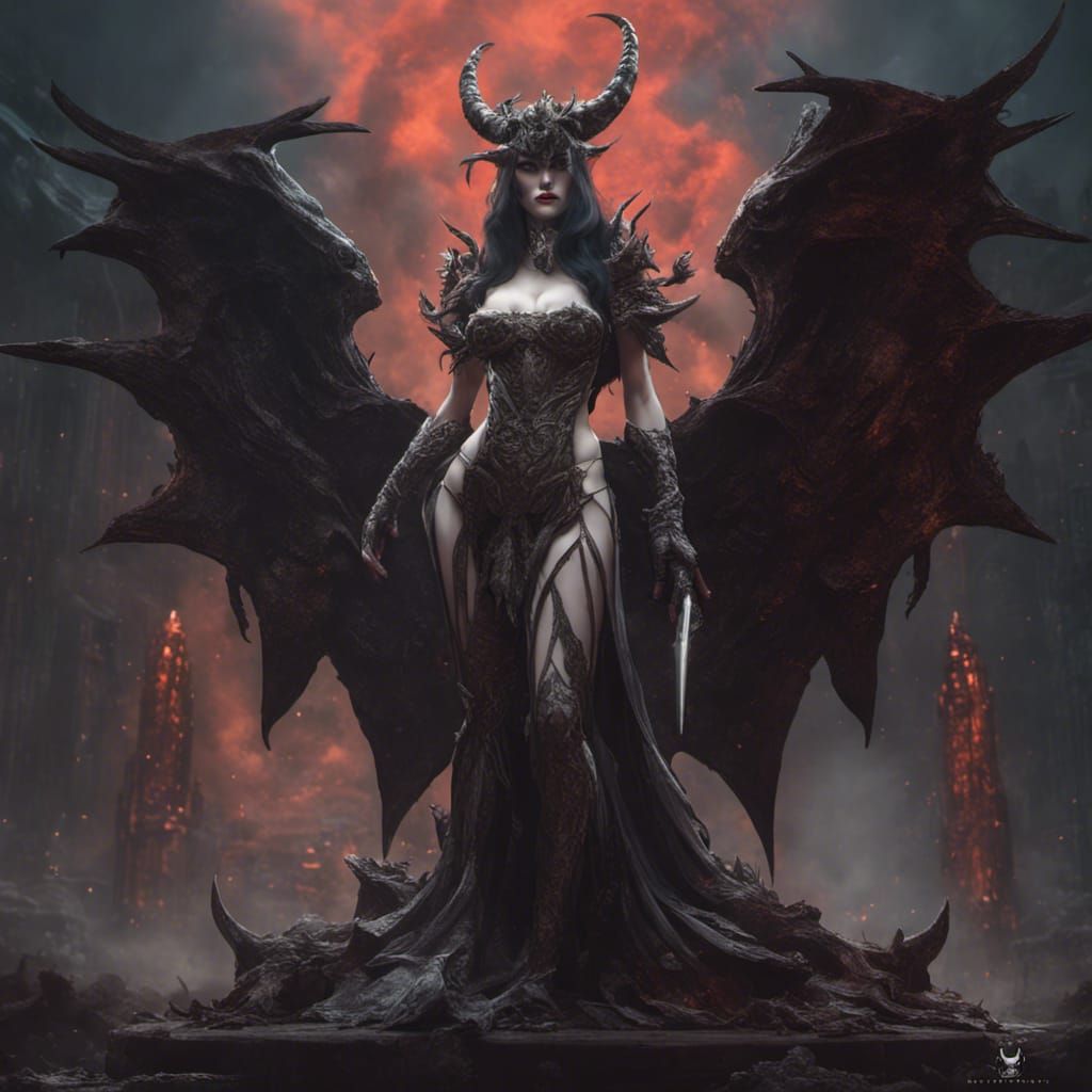 Albedo Devil Lady with Horns: Fantasy Concept Art