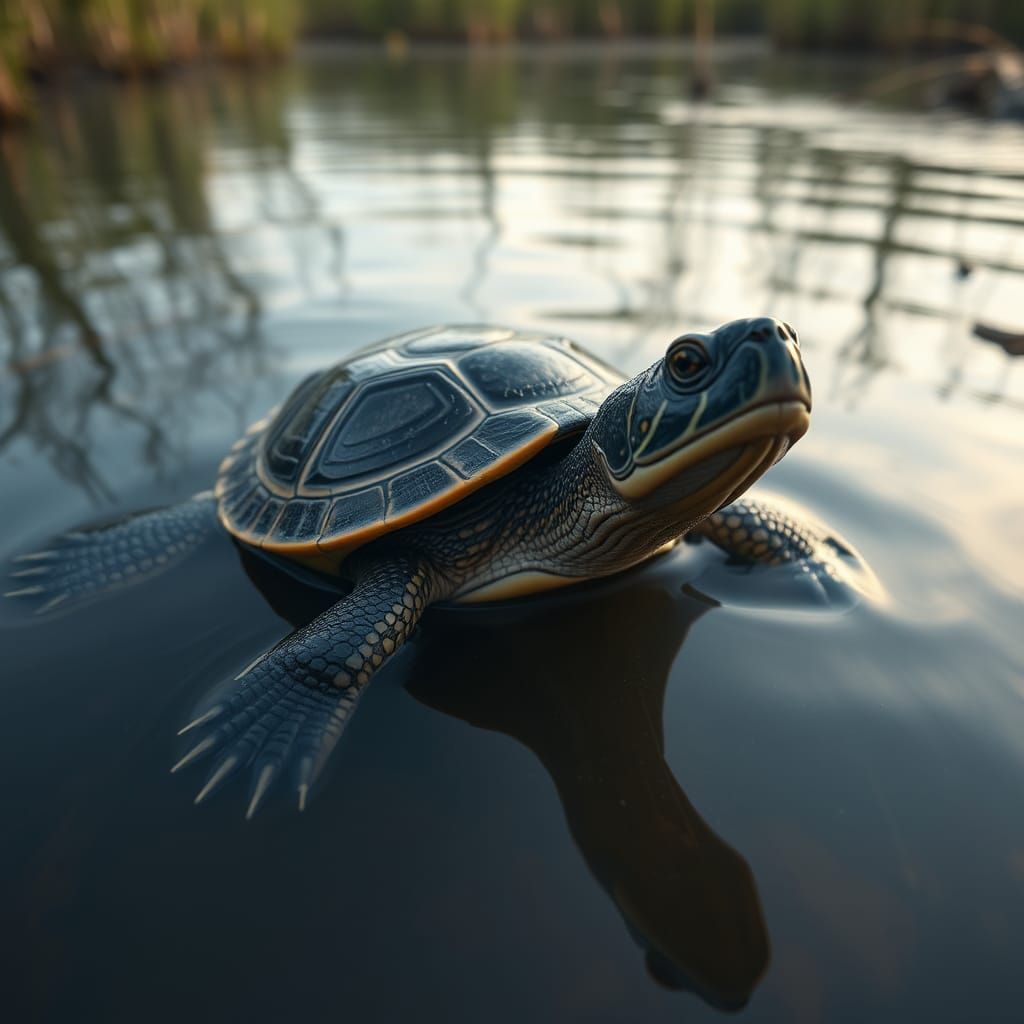 Eastern Long-Neck Turtle in Natural River Habitat