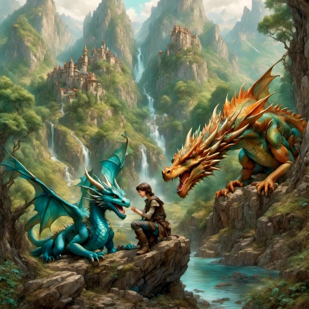 Dragon Hatching Meets Dragonkeeper: A Fantasy Scene