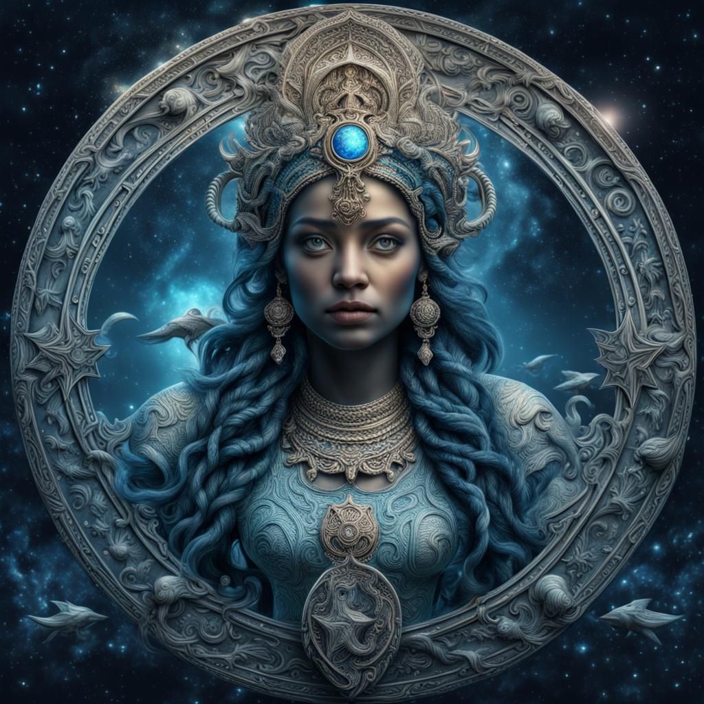 Hyperrealistic Aquarius Woman Portrait in HDR