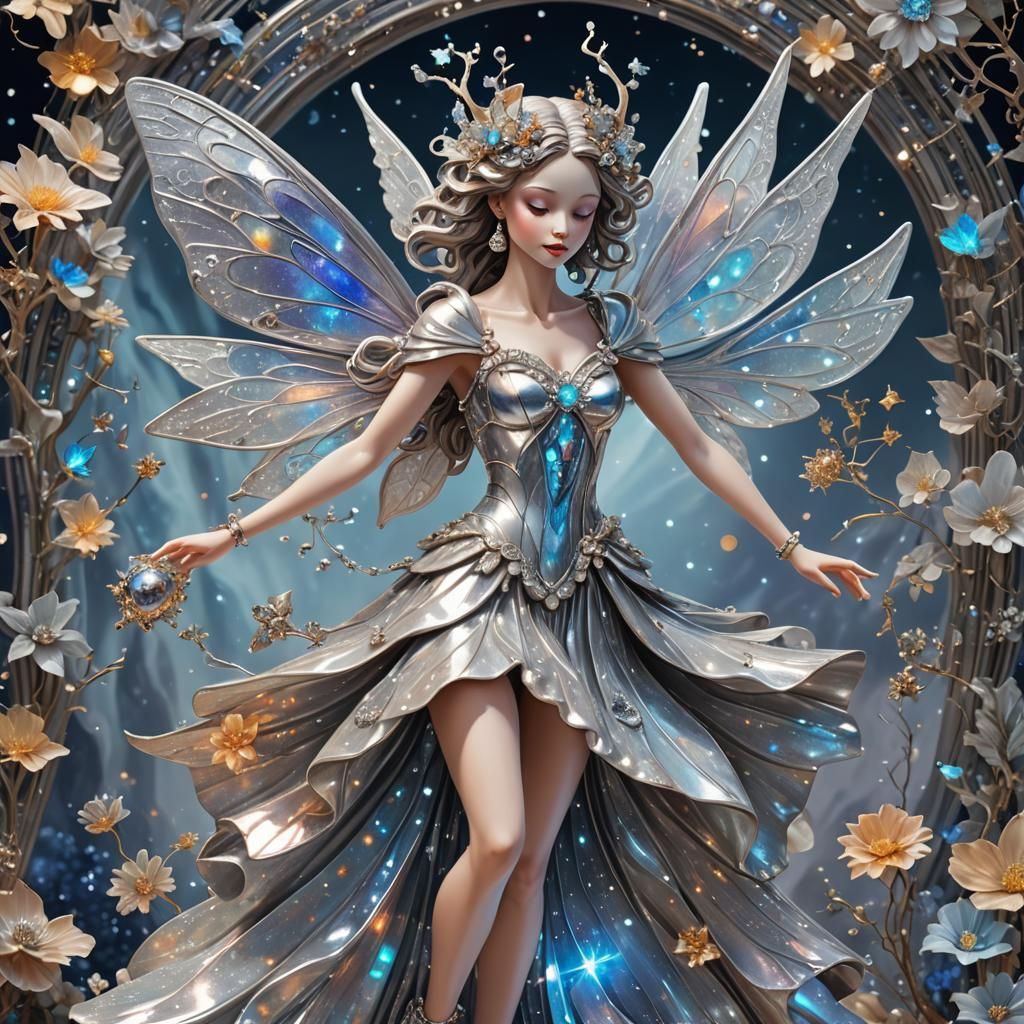 Elegant Ceramic Fairy Dancing in Mixed Media
