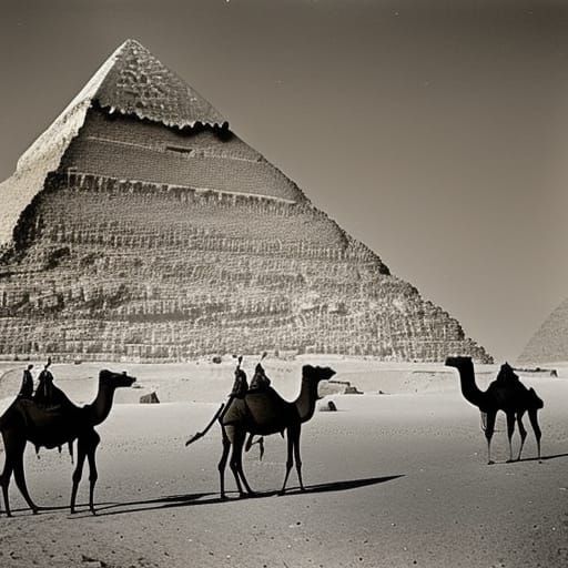 Camels at the Pyramids: Vintage Egyptian Photograph
