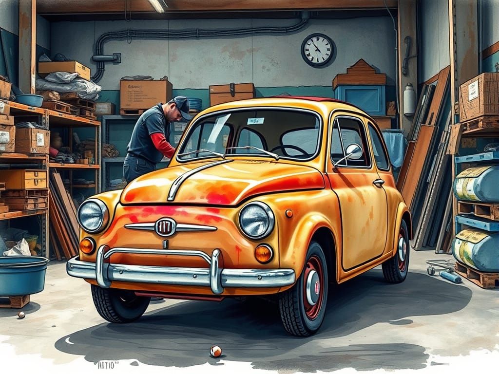 Vintage Fiat 500 Topolino Restoration in a Warehouse