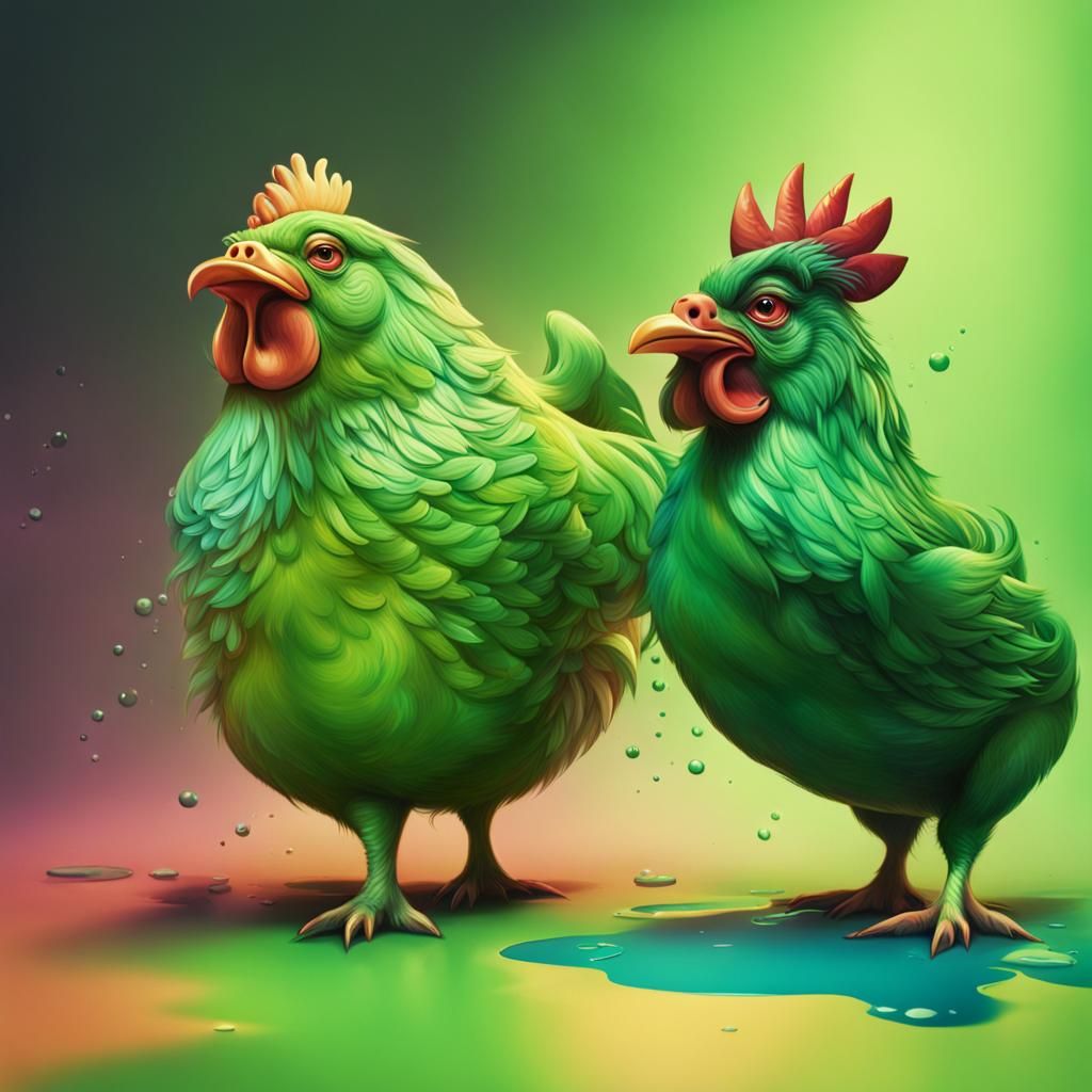 Hyperrealistic Green Pig and Chicken Splash Art