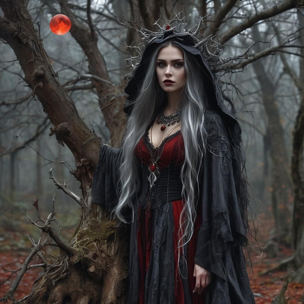 Enchanted Halloween Witch Casting Spell in Forest