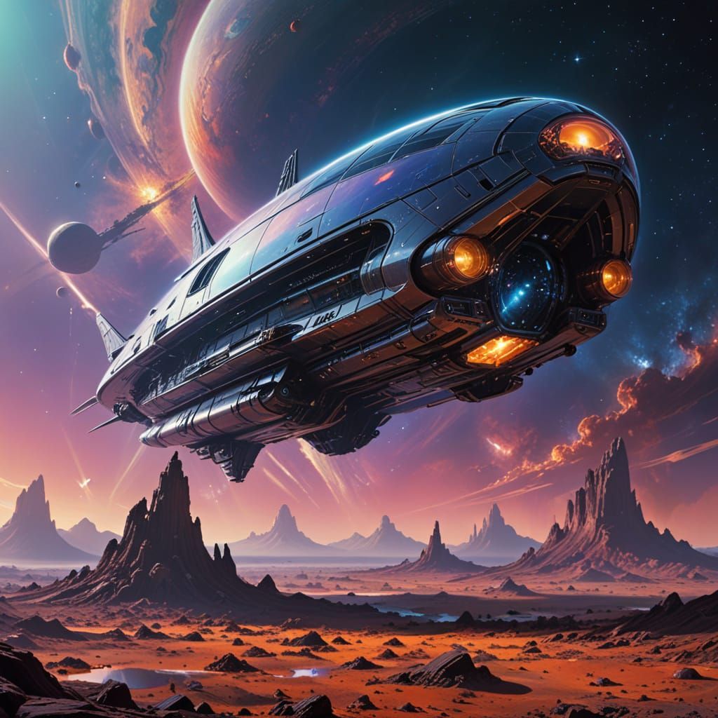 Majestic Alien Mothership in Futuristic Cosmic Landscape