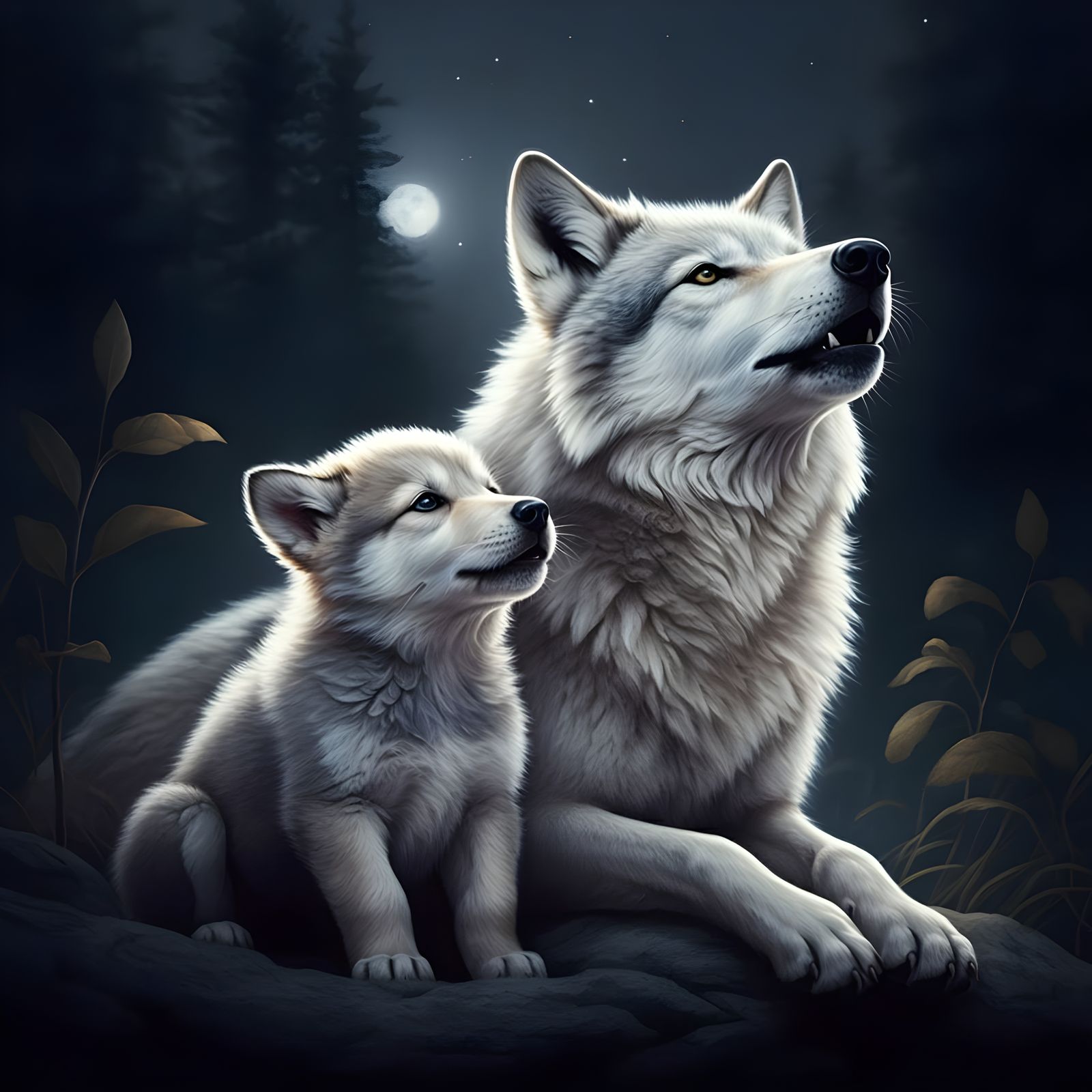 Wolf Cub Howls With Mother