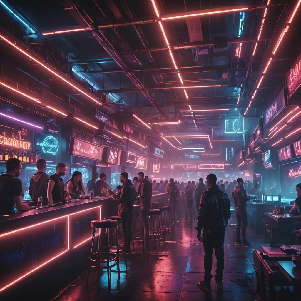 Cyberpunk Nightlife: Neon-Lit Futuristic Club Scene