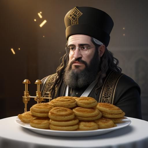 Orthodox Jew Eating Latke in Golden Hour Lighting