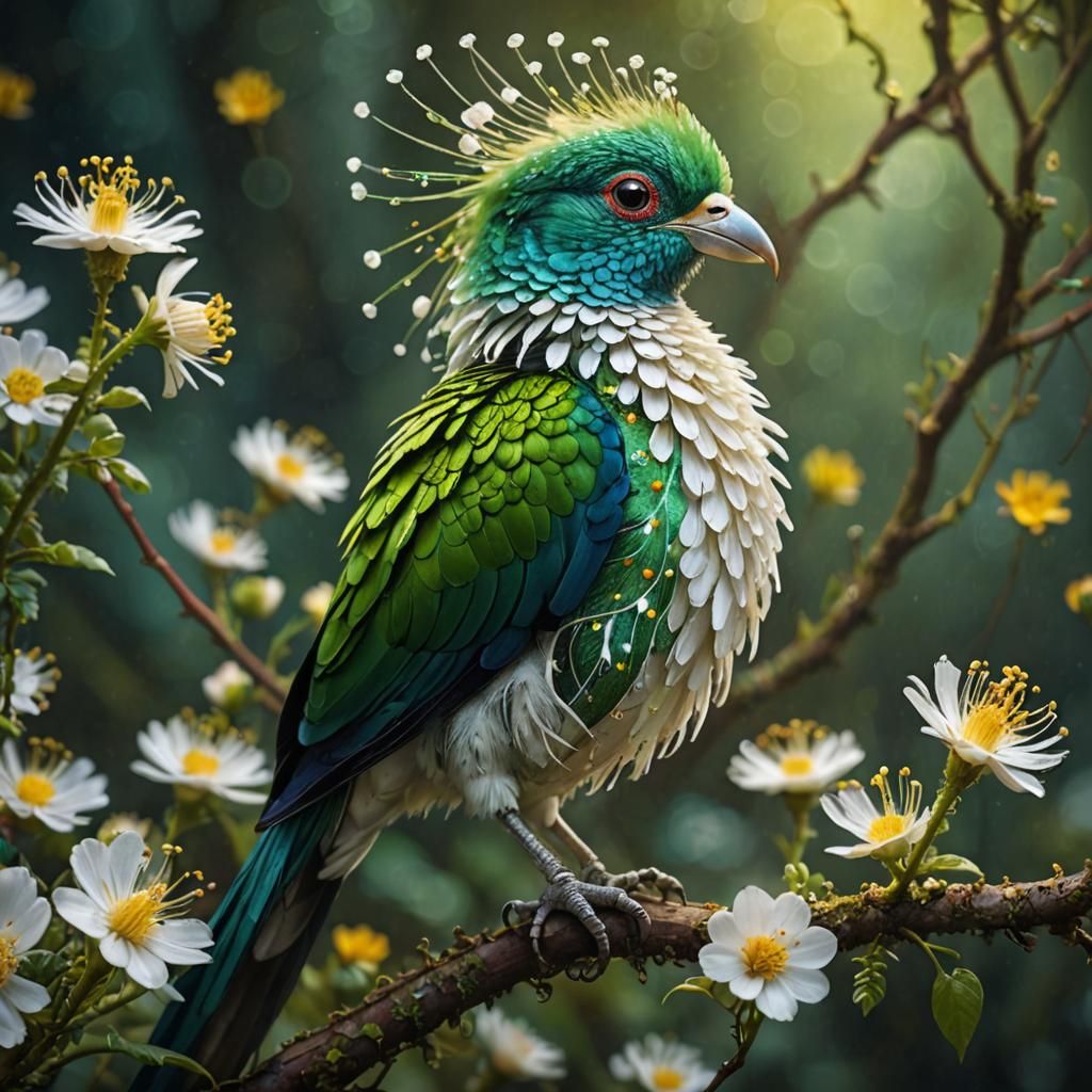 Quetzal Bird Portrait in Klimt Style