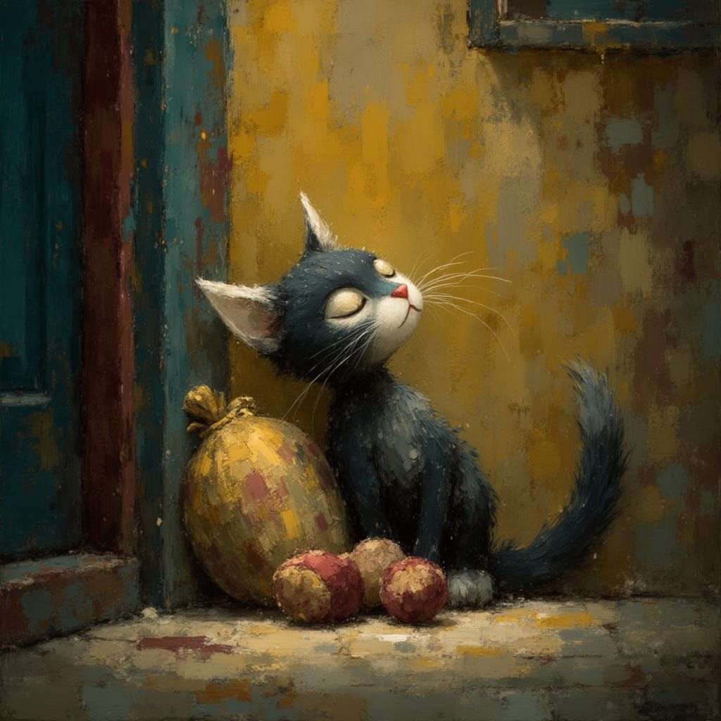 Sleeping Alley Cat in Earthy Pastel Tones