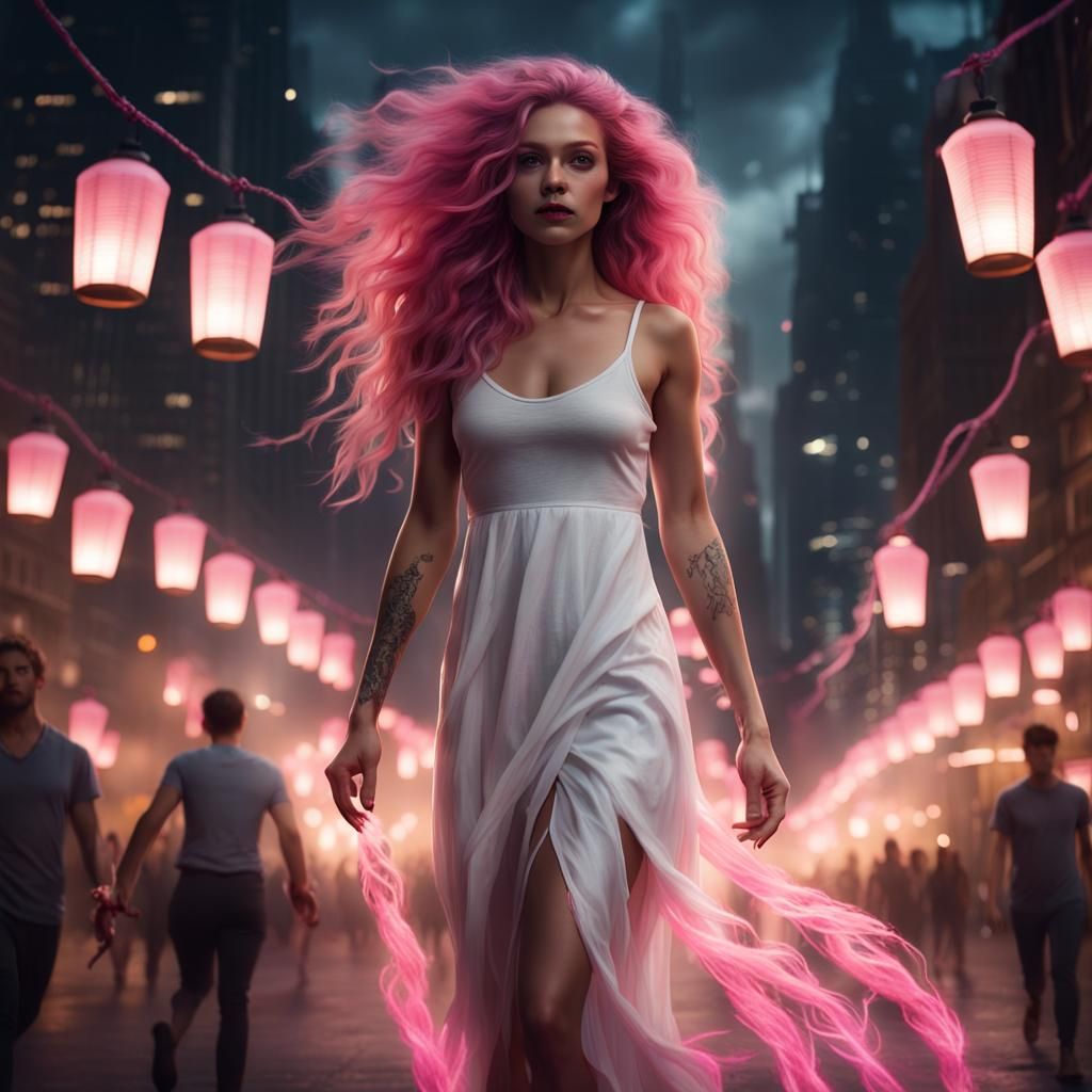 Woman in City at Night, Fantasy Concept Art