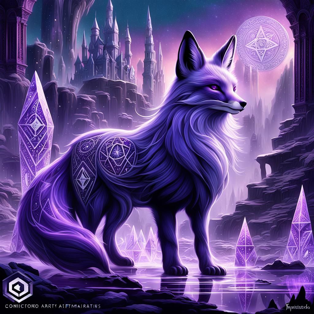 Amethyst Fox Shimmering with Starlight: Detailed Matte Paint...