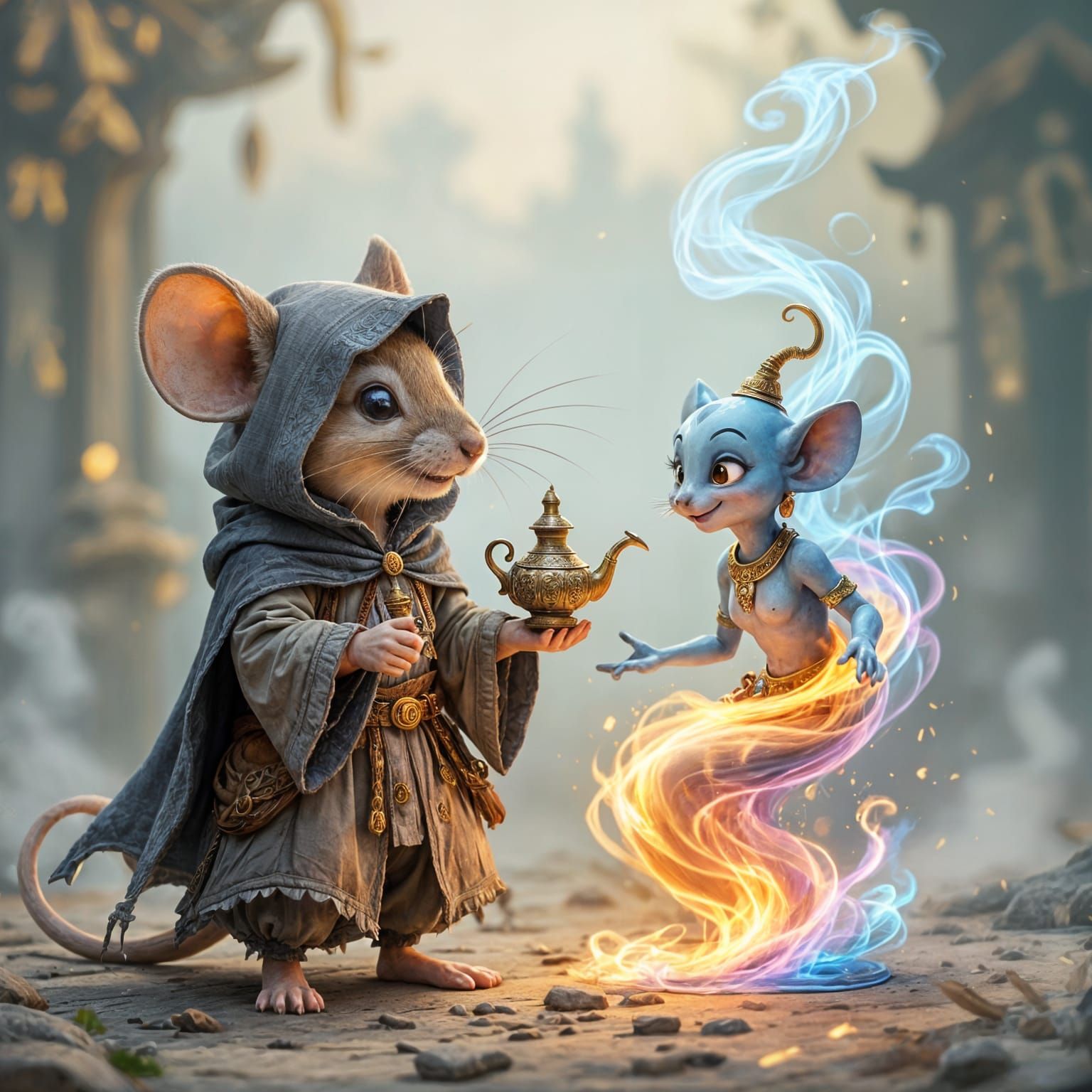 Mouse and Genie in Ethereal Fantasy Style
