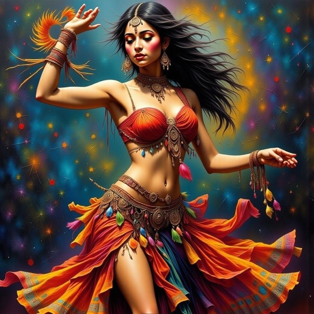Exotic Belly Dancer in Flowing Attire