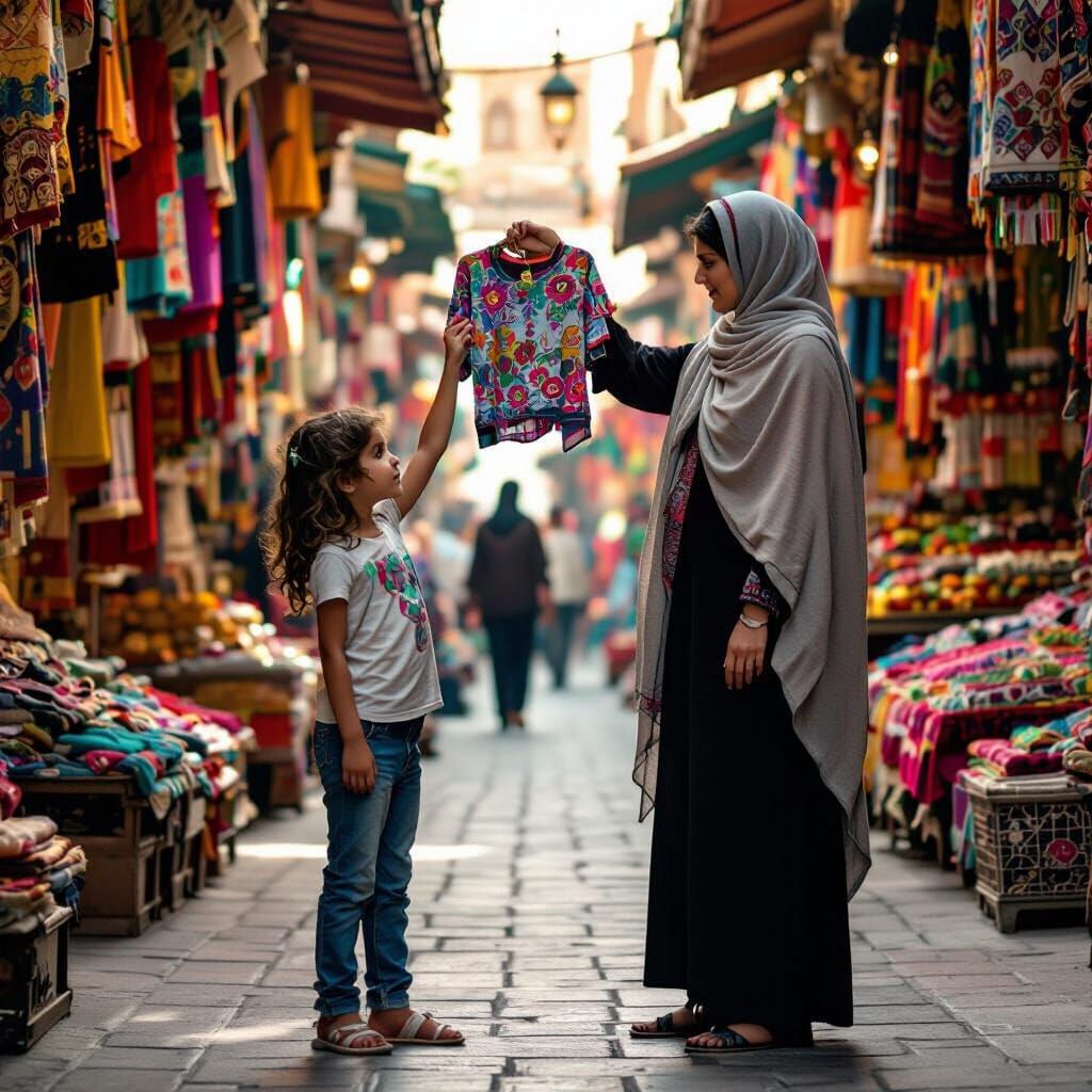 Girl's Displeasure Shopping in Vibrant Iranian Bazaar