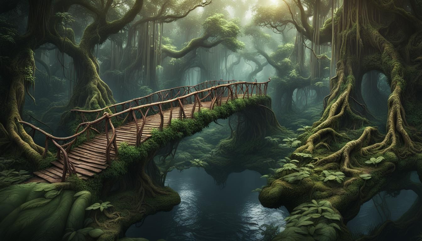 Living Tree Bridge in Jungle, Fantasy Concept Art