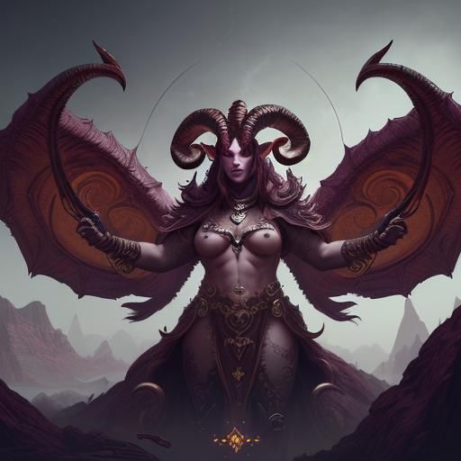 Anthropomorphic Ram with Huge Horns: Fantasy Art