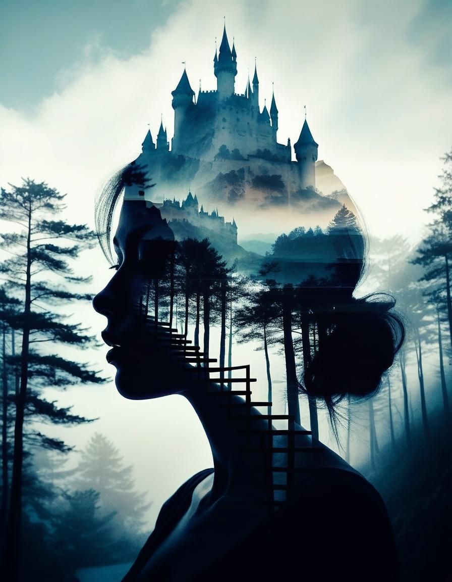 Surreal Double Exposure: Fantasy Castle in Mind