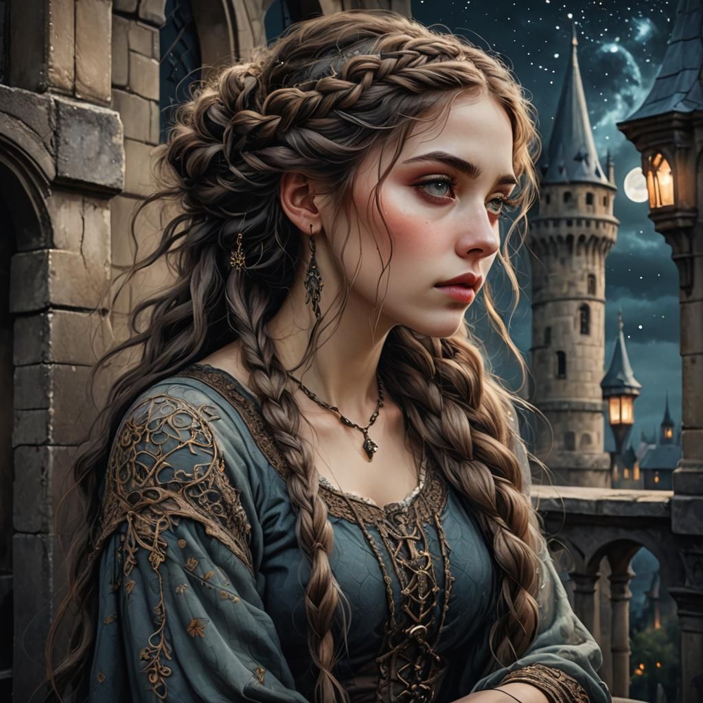 Whimsical Bohemian Girl in Gothic Castle