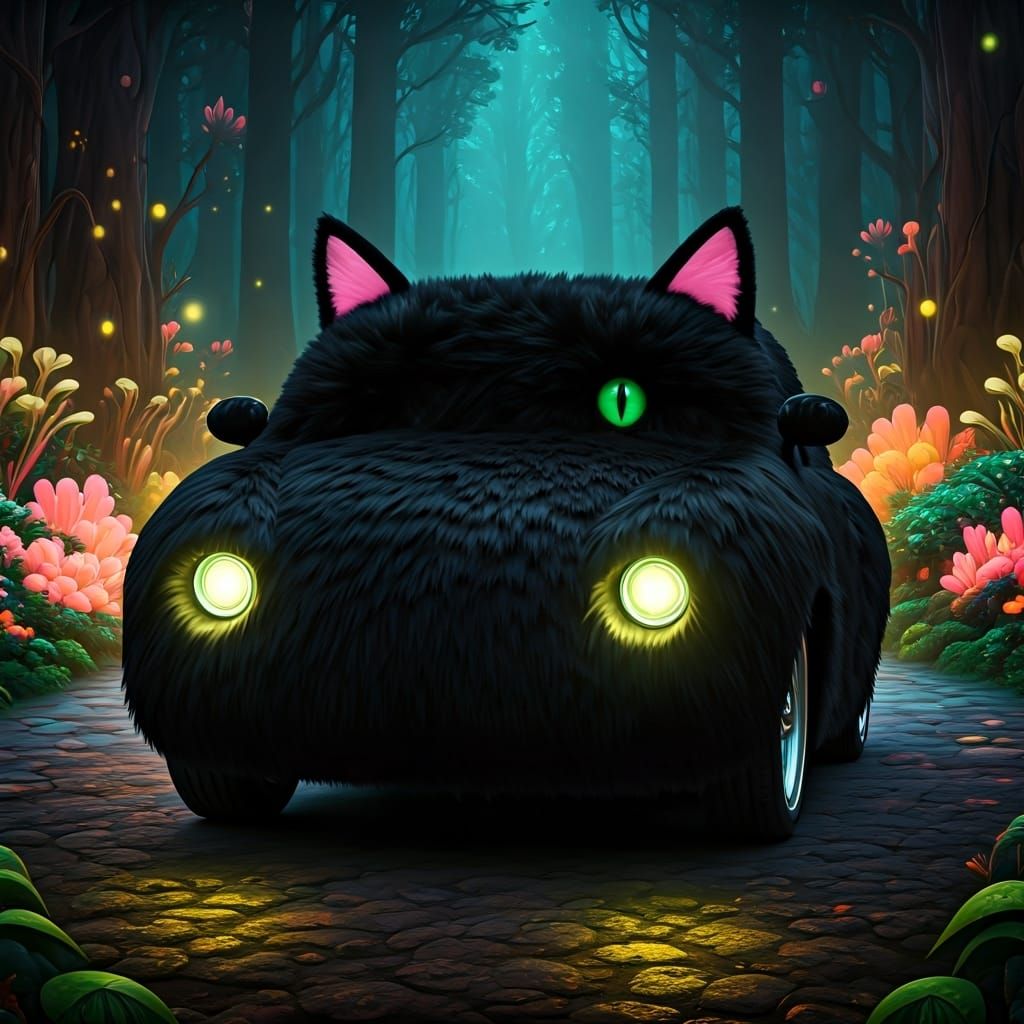 Magical Furry Car in Surreal Forest