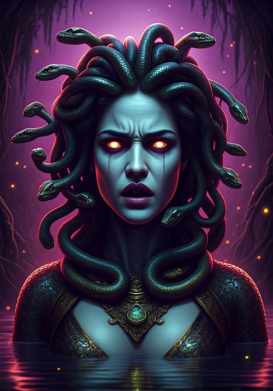 Medusa in Enchanting, Eerie Swamp Portrait