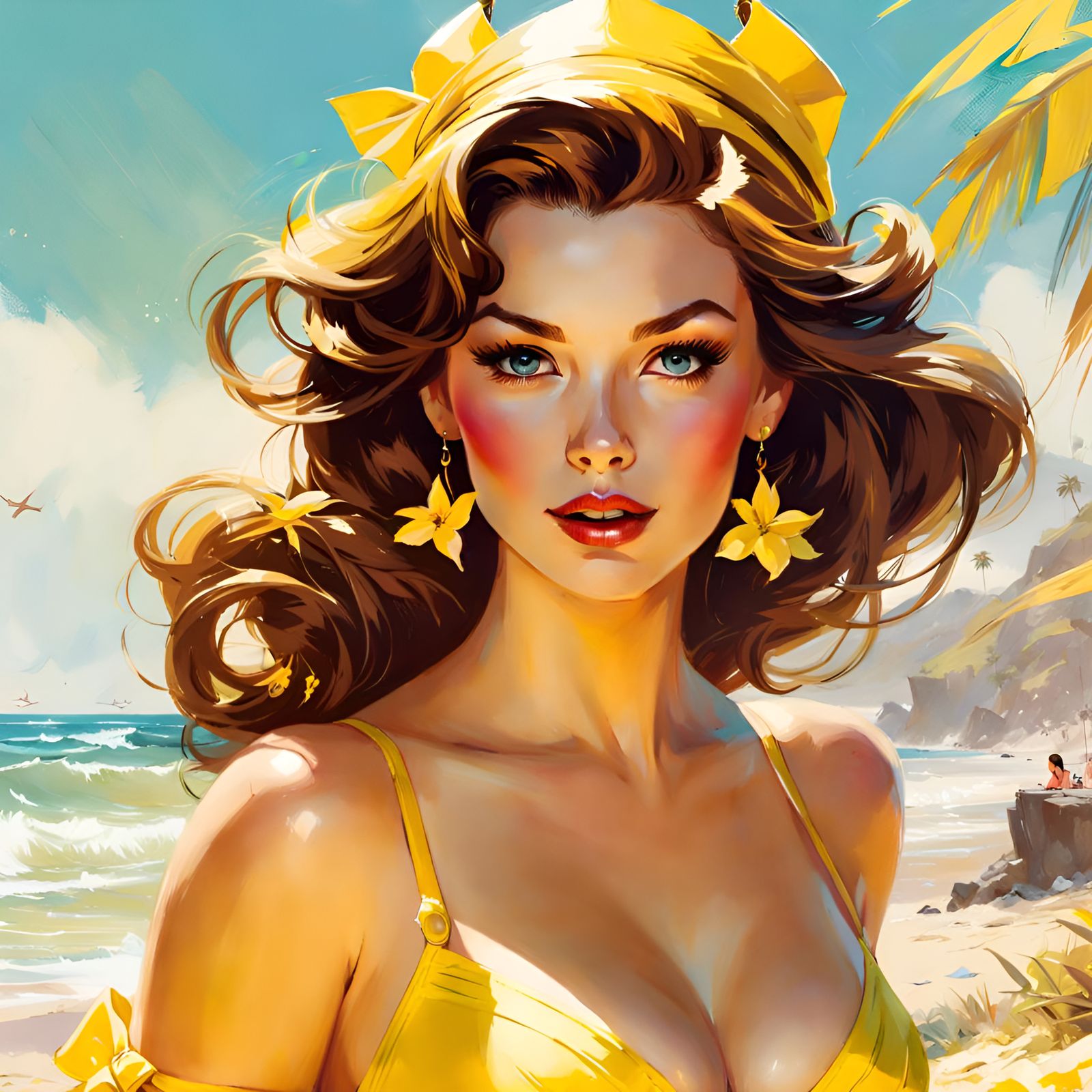 Belle as Pin-Up Art at the Beach