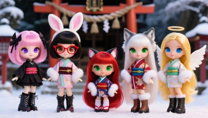 Kawaii Bratz Dolls in Kimonos at Meiji Jingu Shrine
