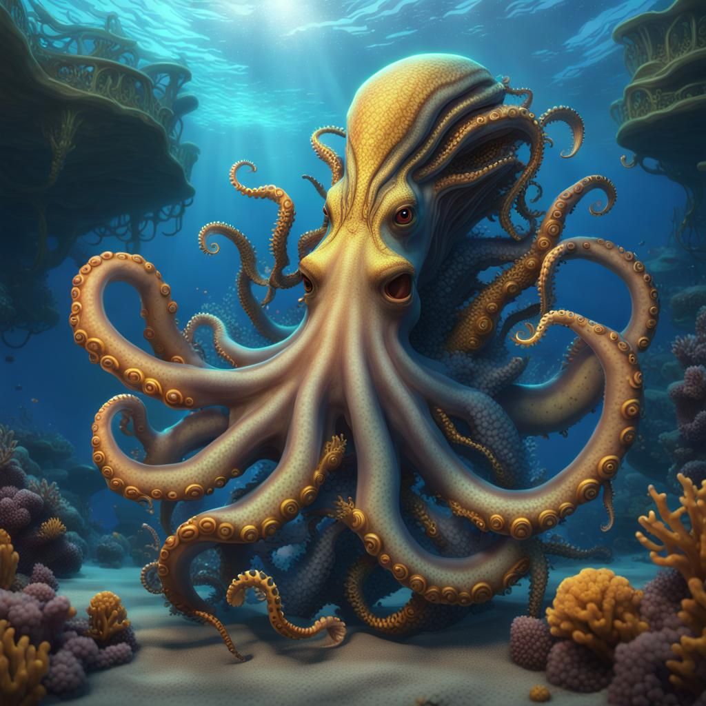 Golden Kraken Mother and Baby Underwater