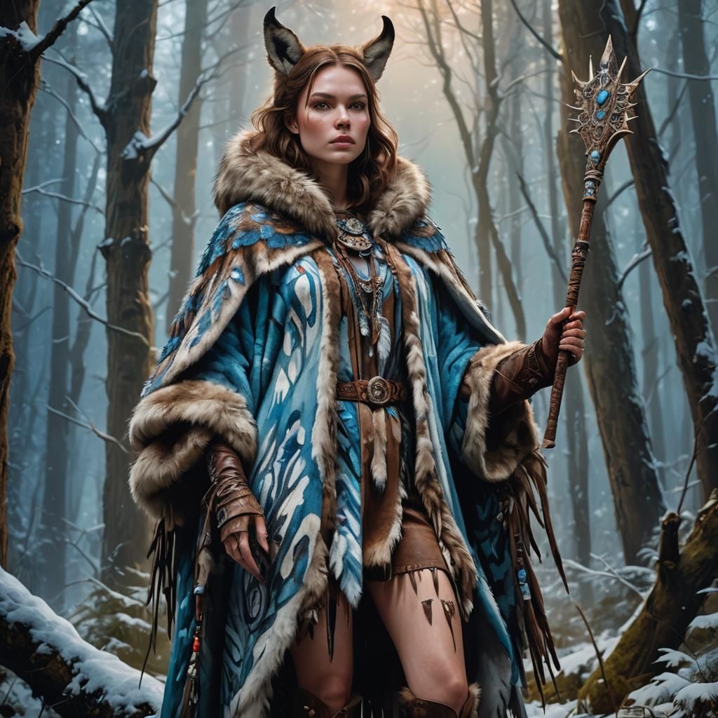 Mystical Forest Woman with Spiked Club in Fantasy Art