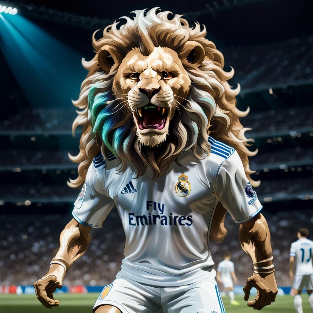 An image of an anthropomorphic LION Full body shot as a prof...