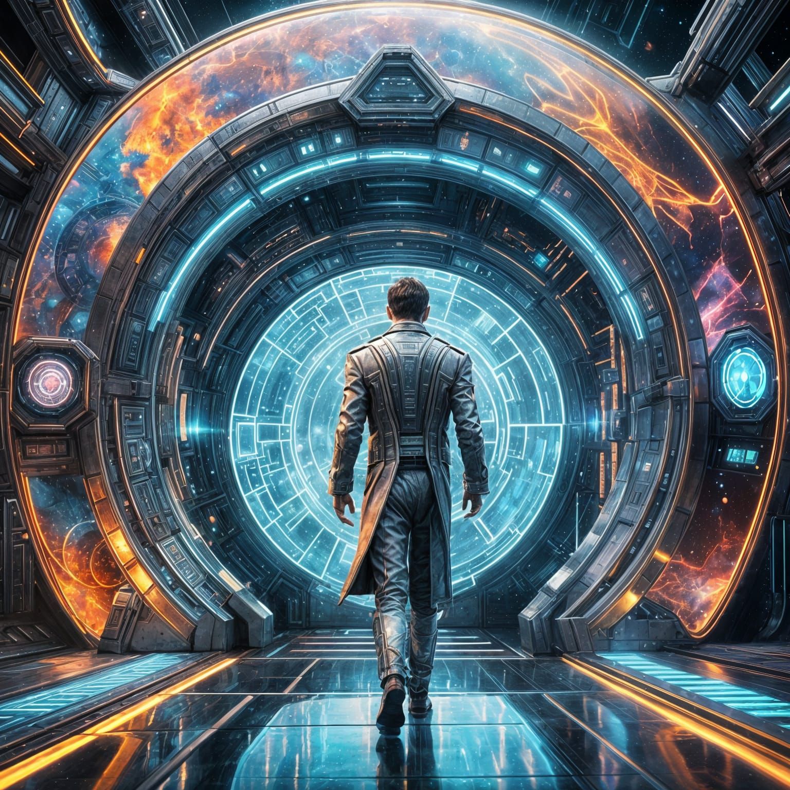 Futuristic Teleportation Station with Cosmic Energy