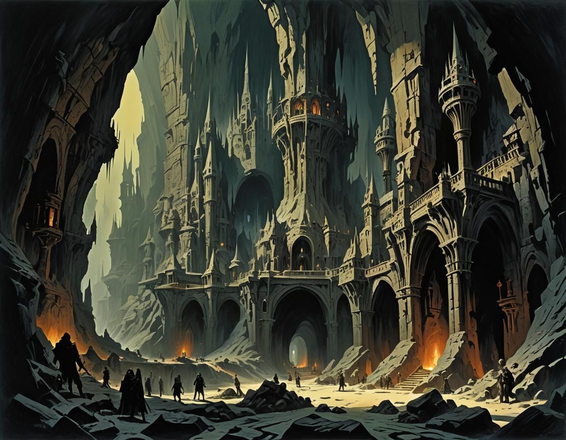 Ominous Grimdark City in Deep Underground Cave