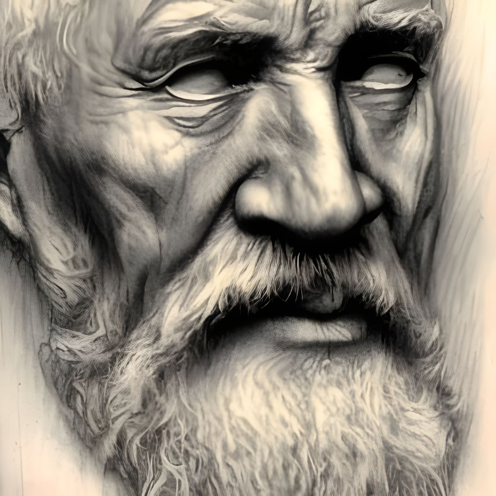 Detailed Pencil Sketch of Old Man in Doré Style