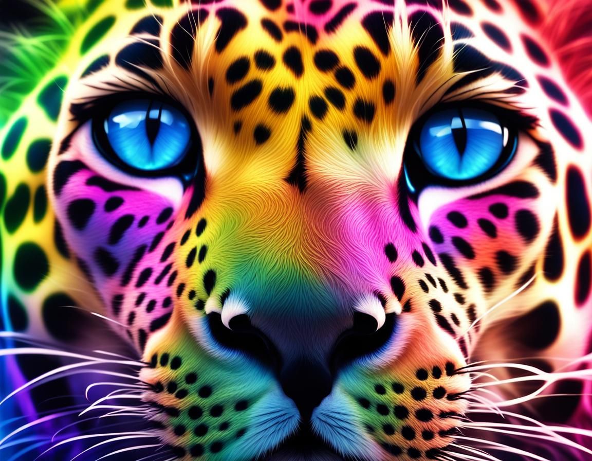 Rainbow Leopard Portrait in Photorealistic Digital Art