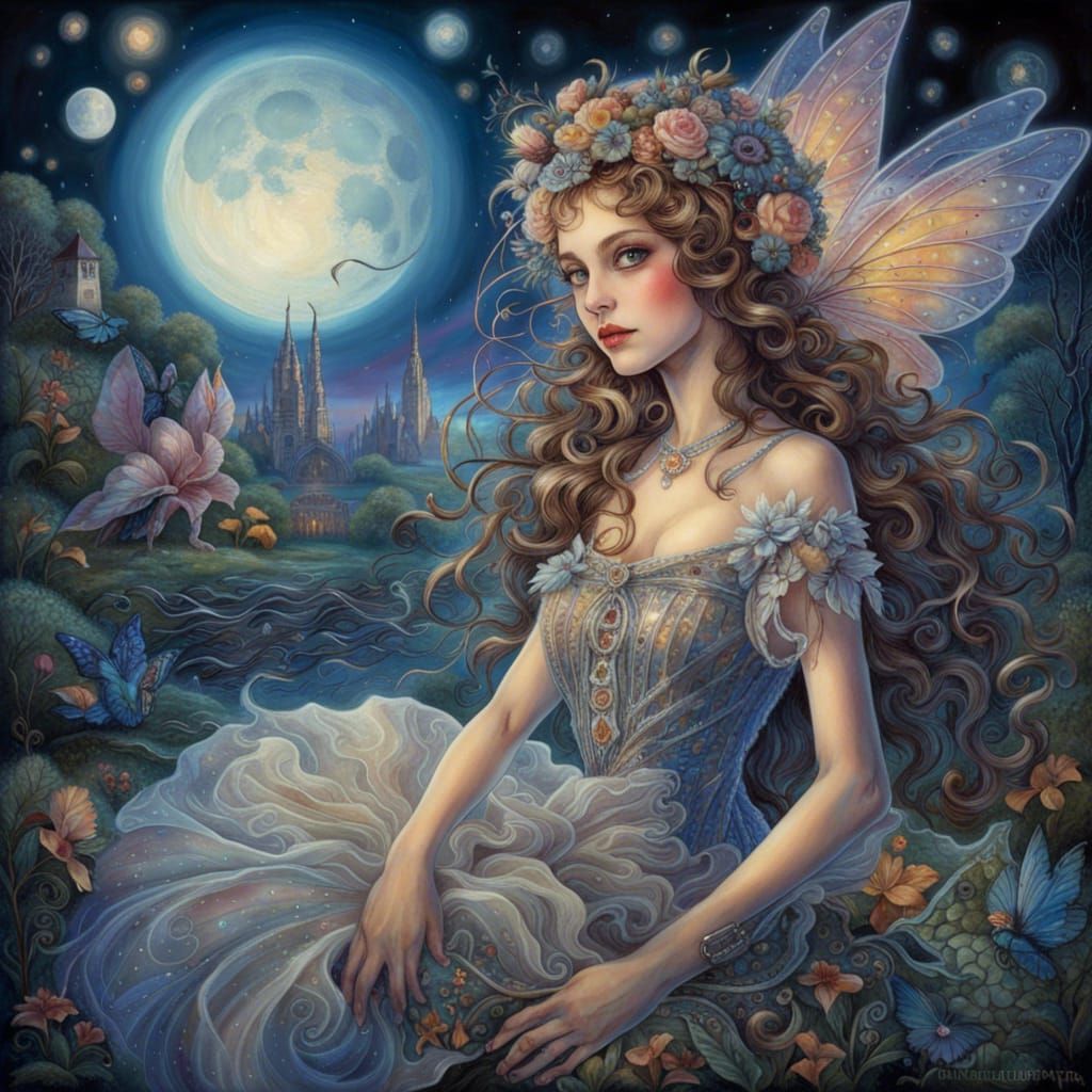 Beautiful Fairy Dancing Under the Moon, Hyperrealistic Portr...